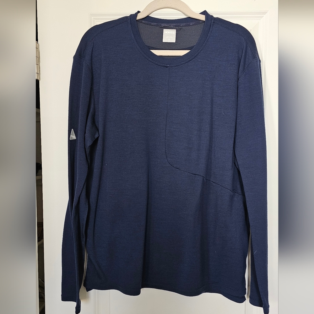 HOKA ONE ONE Long Sleeve Performance Running Shirt Men's Size M Blue Merino Blen